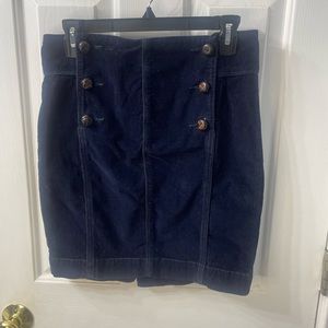 Free People Navy Blue Stretch Corduroy Pencil Skirt With Vintage Buttons Size 4